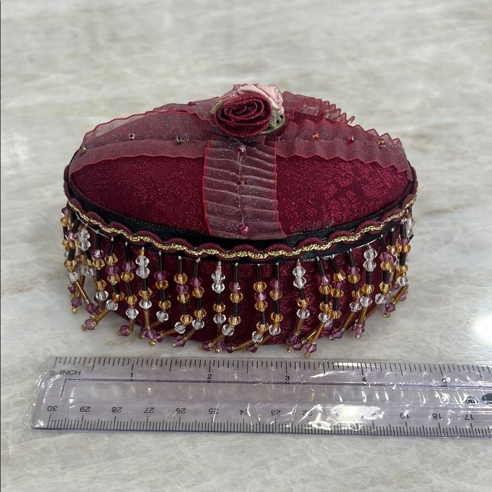 Elegant Beaded Jewelry Box with Rose Accentuate NEW
